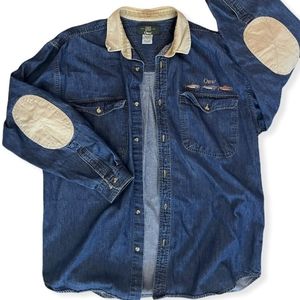 ORVIS Men's Denim Embroidered Logo Shirt With Twill Collar and Elbow Pat…